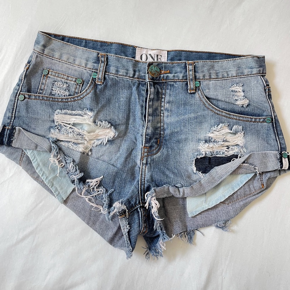 One Teaspoon Relaxed Fit Medium Wash Denim Shorts